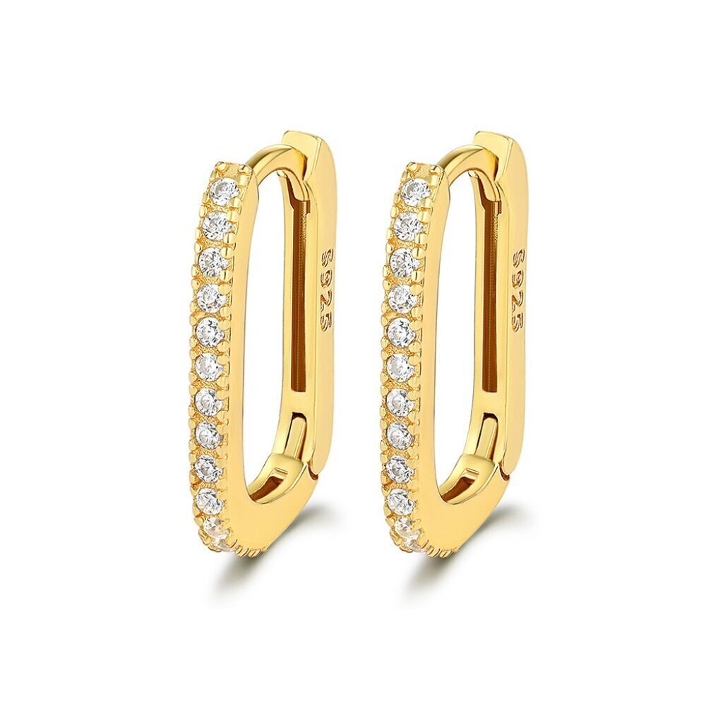 18K Gold Plated Sterling Silver Huggie Hoop Earrings, Zircon Stones